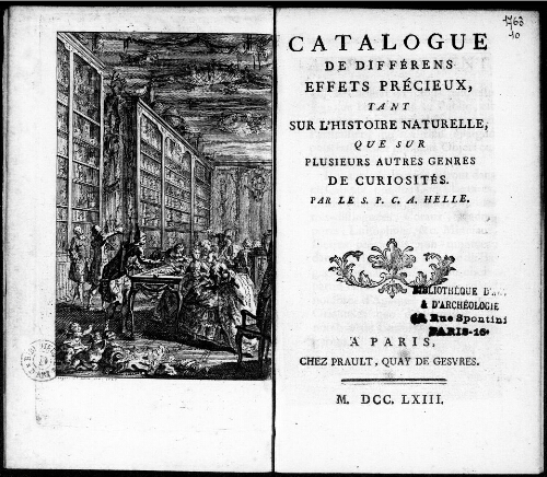 Catalogue de différents effets précieux tant sur l'histoire naturelle que sur plusieurs autres genres de curiosités [...] : [vente du 9 décembre 1763]