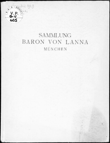 Sammlung Baron von Lanna, München : [vente du 6 novembre 1929]