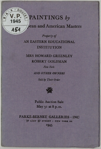 Paintings by European and American masters [...] : [vente du 31 mai 1945]