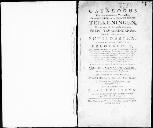 Catalogus van een uitmuntende verzameling gekouleurde en ongekouleurde teekeningen door en naar de beroemdste meesters [...] : [vente du 28 septembre 1789]