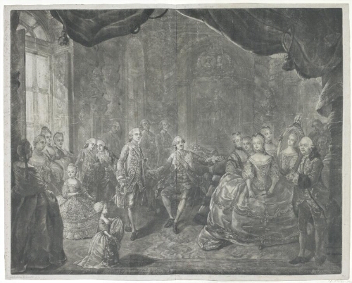[Présentation du portrait de Marie Antoinette, à Louis, Dauphin de France, en présence du Roi et de sa Cour]