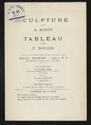 Sculpture par A. Rodin ; Tableau par E. Boudin [...] : [vente du 25 juin 1941]