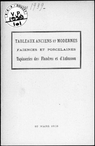 Tableaux anciens et modernes […] : [vente du 10 mars 1939]