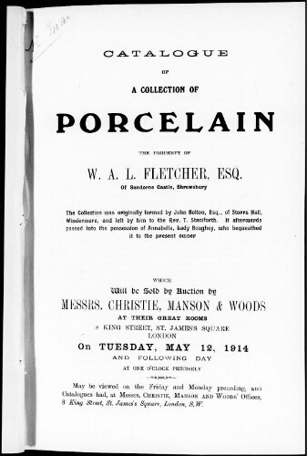 Catalogue of a collection of porcelain [...] : [vente du 12 mai 1914]
