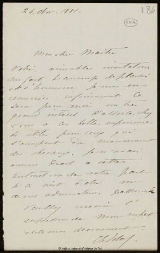 Lettre à Jean-Louis-Ernest Meissonier, 24 novembre 1881