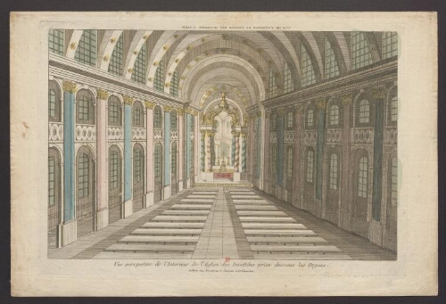 Vue perspective de l'intérieur de l'Eglise des Invalides prise dessous les orgues