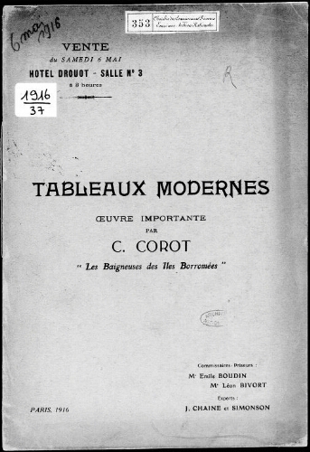 Catalogue des tableaux modernes […] : [vente du 6 mai 1916]