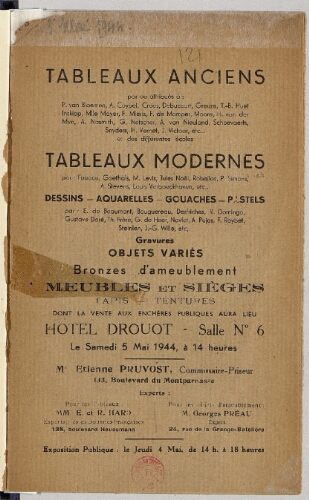 Tableaux anciens [...] tableaux modernes [...] : [vente du 5 mai 1944]