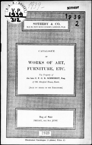 Catalogue of works of art, furniture, etc. […] : [vente du 9 juin 1939]