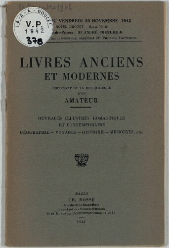 Livres anciens et modernes [...] : [vente du 20 novembre 1942]