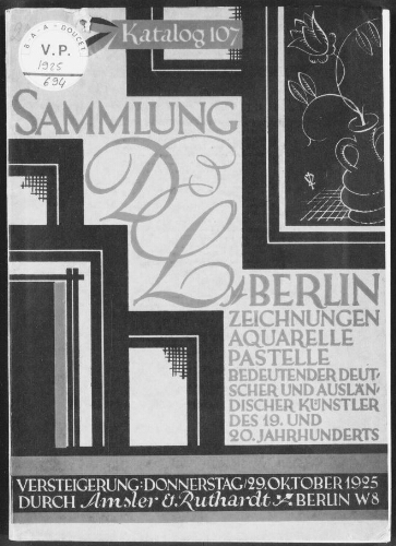 Sammlung D. L., Berlin, Zeichnungen, Aquarelle, Pastelle [...] : [vente du 29 octobre 1925]