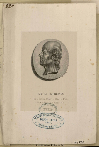 Samuel Hahnemann, né à Koethen (Saxe) le 10 avril 1755, mort à Paris le 3 avril 1843