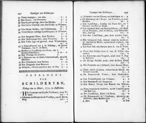 Catalogus van Schilderyen [...] : [vente du 22 mars 1720]