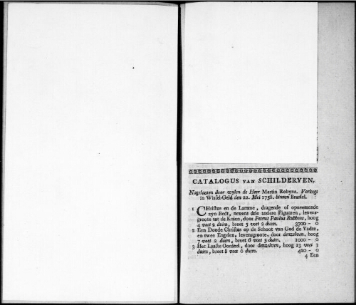 Catalogus van Schilderyen nagelaaten door wylen de Heer Martin Robyns [...] : [vente du 22 mai 1758]