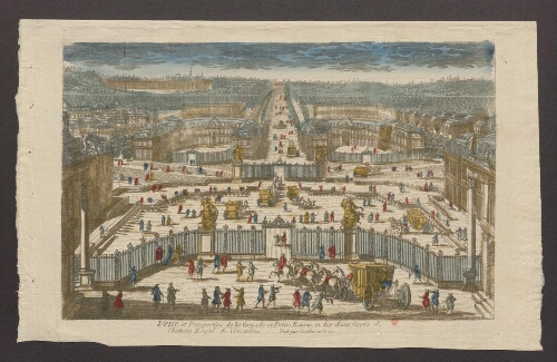 Vue et perspective de la Grande et Petite Ecurie et des deux Cours du château royal de Versailles