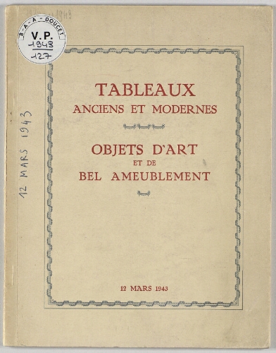 Tableaux anciens et modernes [...] : [vente du 12 mars 1943]