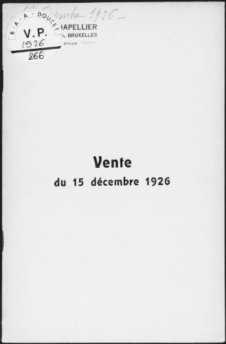 [...] Vente publique des collections de Mr. Jean André et d'autres amateurs. Tableaux modernes-anciens, gravures [...] : [vente du 15 décembre 1926]