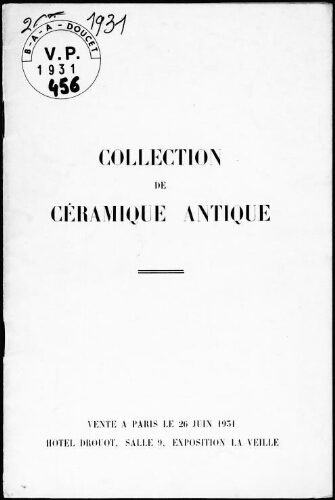Collection de céramique antique : [vente du 26 juin 1931]