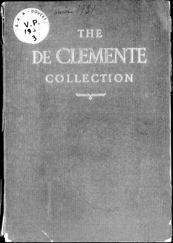The De Clemente collection : [vente du 15 au 17 janvier 1931]