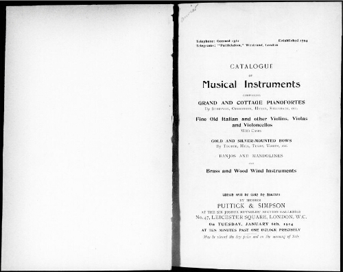 Catalogue of musical instruments [...] : [vente du 6 janvier 1914]