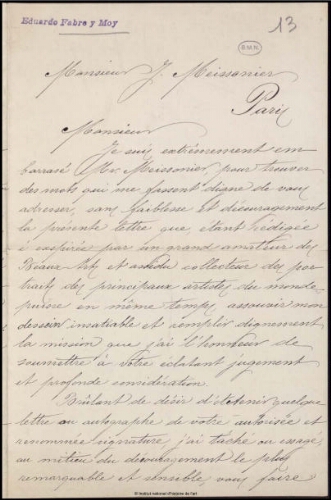 Lettres adressées à Meissonier, classées par ordre alphabétique du nom de l'expéditeur. Lettre F