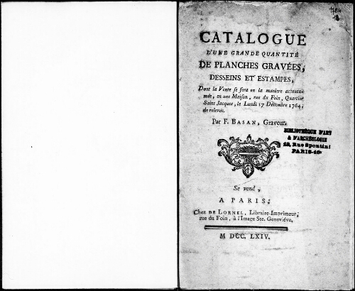Catalogue d'une grande quantité de planches gravées, dessins et estampes [...] : [vente du 17 décembre 1764]