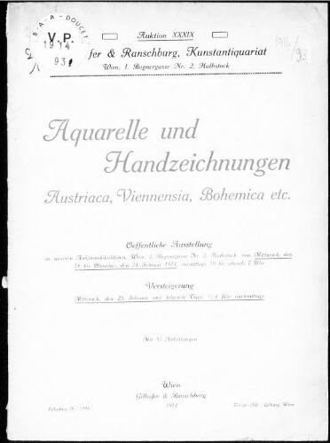 Katalog einer hervorragenden Sammlung von Aquarellen, Handzeichnungen, Miniaturen [...] : [vente du 25 février 1914]