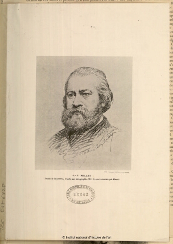 J.-F. Millet, dessin de Bertrand d'après une photographie d'Étienne Carjat retouchée par Millet