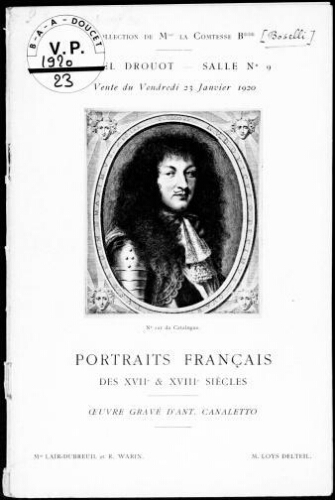 Portraits français des XVIIe et XVIIIe siècles [...] : [vente du 23 janvier 1920]