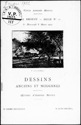 Dessins anciens et modernes, œuvres d'Amédée Besnus : [vente du 8 mars 1922]