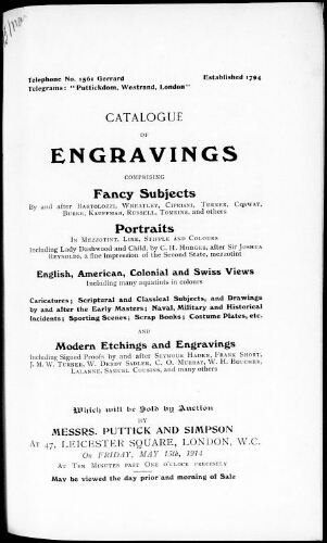 Catalogue of engravings [...] : [vente du 15 mai 1914]