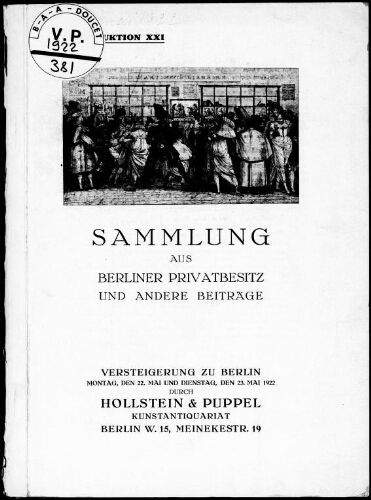 Sammlung aus Berliner Privatbesitz und andere Beiträge : [vente des 22 et 23 mai 1922]