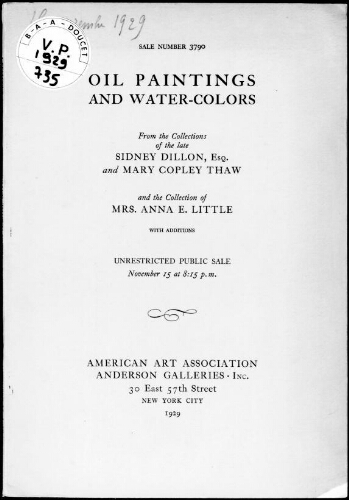 Oil paintings and water-colors from the collections of the late Sidney Dillon [...] : [vente du 15 novembre 1929]