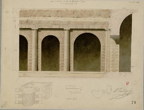 Tivoli 1830, cour en terrasse à la villa de Mecenes à Tivoli