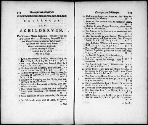 Catalogus van Schilderyen van Vrouwe Maria Beukelaar [...] : [vente du 19 avril 1752]