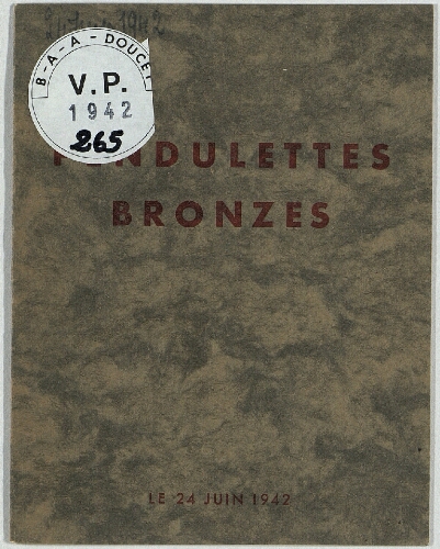 Succession de M. Raymond Vachet, Pendulettes, bronzes : [vente du 24 juin 1942]