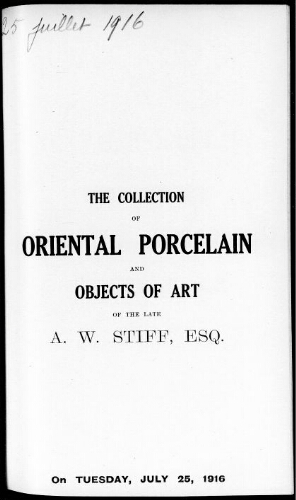 Catalogue of the choice collection of Oriental porcelain and objects of art […] : [vente du 25 juillet 1916]