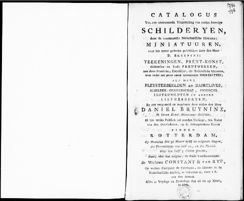 Catalogus van een uitmuntende verzameling van eenige konstige schilderyen [...] : [vente du 31 mars 1788]