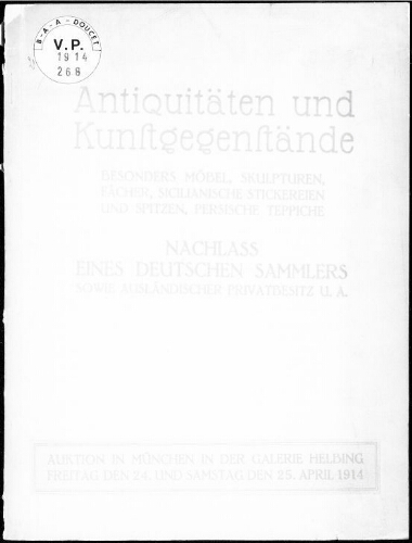 Antiquitäten und Kunstgegenstände [...] : [vente du 24 avril 1914]