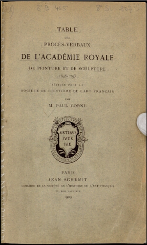 Table des Procès-verbaux de l'Académie Royale de peinture et de sculpture (1648-1793)