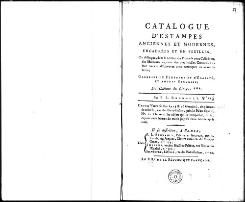 Catalogue d'estampes anciennes et modernes [...] : [vente des 4 et 5 avril 1799]