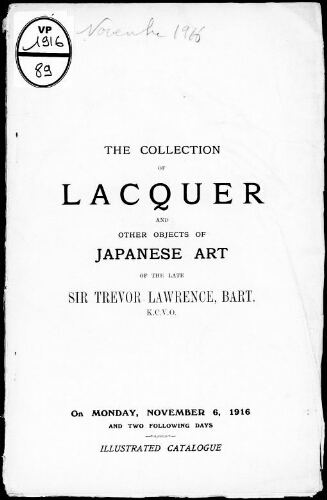 Catalogue of the first portion of the important collection of Japanese lacquer […] : [vente du 6 novembre 1916]