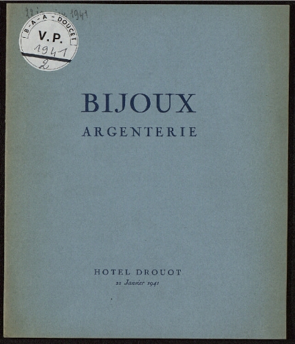 Bijoux, argenterie [...] : [vente du 22 janvier 1941]