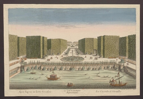 54ème vue d'optique représentant Les cascades de Versailles = Aquæ Lapsus in hortis Versalicis