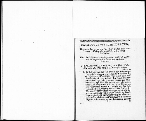 Catalogus van Schilderyen nagelaten door wylen den Heer Kunst-Schilder Isäak Walraven [...] : [vente du 14 octobre 1765]