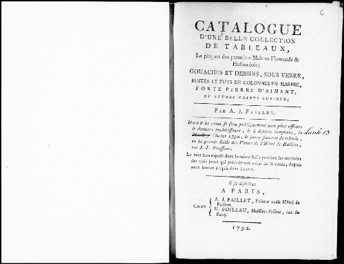 Catalogue d’une belle collection de tableaux [...] : [vente du 13 février 1792]