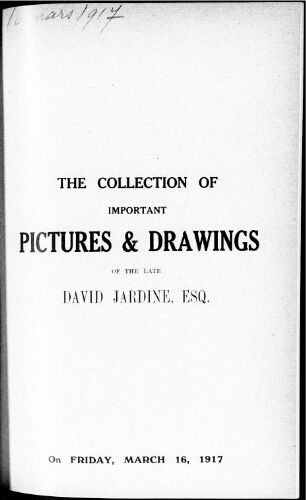 Catalogue of the collection of important pictures and water colour drawings […] : [vente du 16 mars 1917]