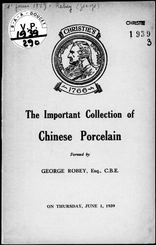 Catalogue of the important collection of Chinese porcelain and pottery […] : [vente du 1er juin 1939]