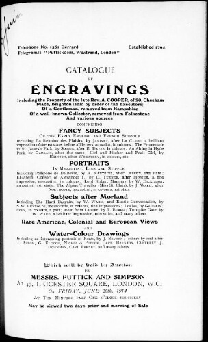 Catalogue of engravings […] : [vente du 26 juin 1914]