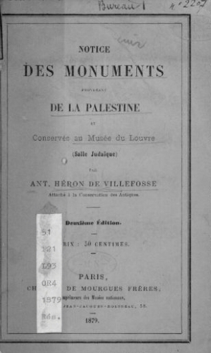 Notice des monuments provenant de la Palestine